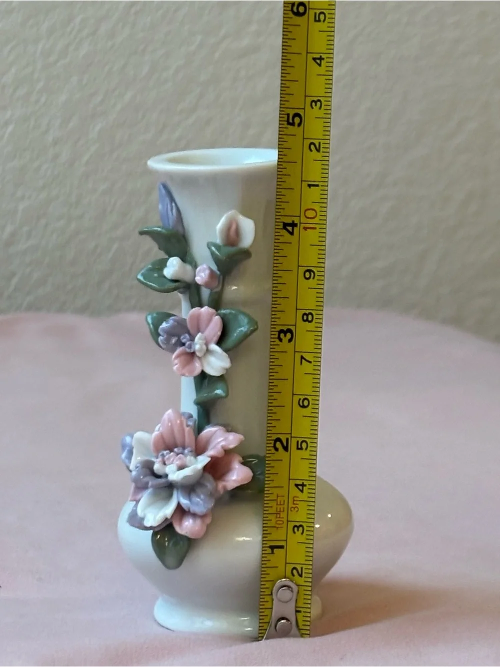 Vintage Chinese Porcelain 3D Floral Bud Vase Cottagecore Shabby Chic